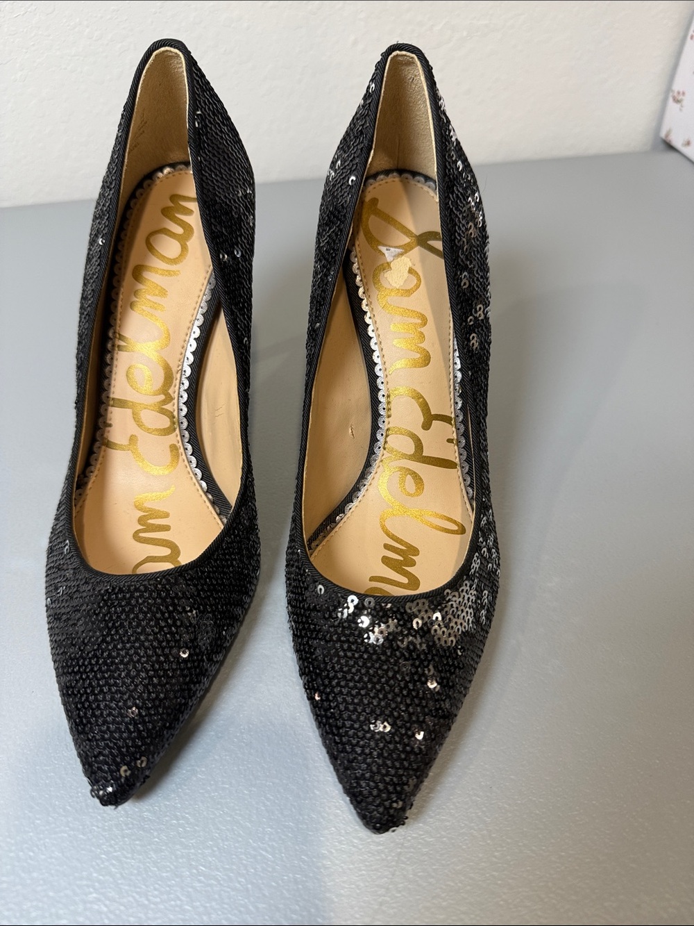 Sam Edelman Black Sequin Pointed Toe Heels Gala Prom Size 6
